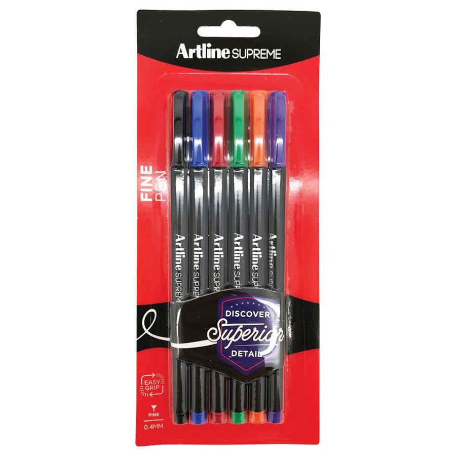 Artline Supreme 0.4mm Fine Pens Assorted Colours 6-pack