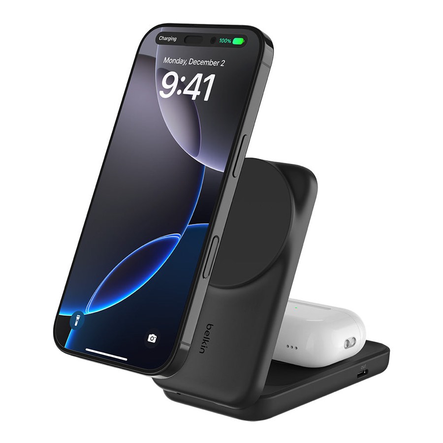 Belkin WIZ038MYBK Ultracharge 2-in-1 Foldable Magnetic Charger with QI2