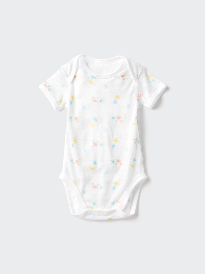 Cotton Mesh Bodysuit Short Sleeve Printed