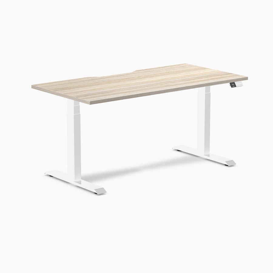 Desky Dual Scalloped Melamine Sit Stand Desk - Classic Oak