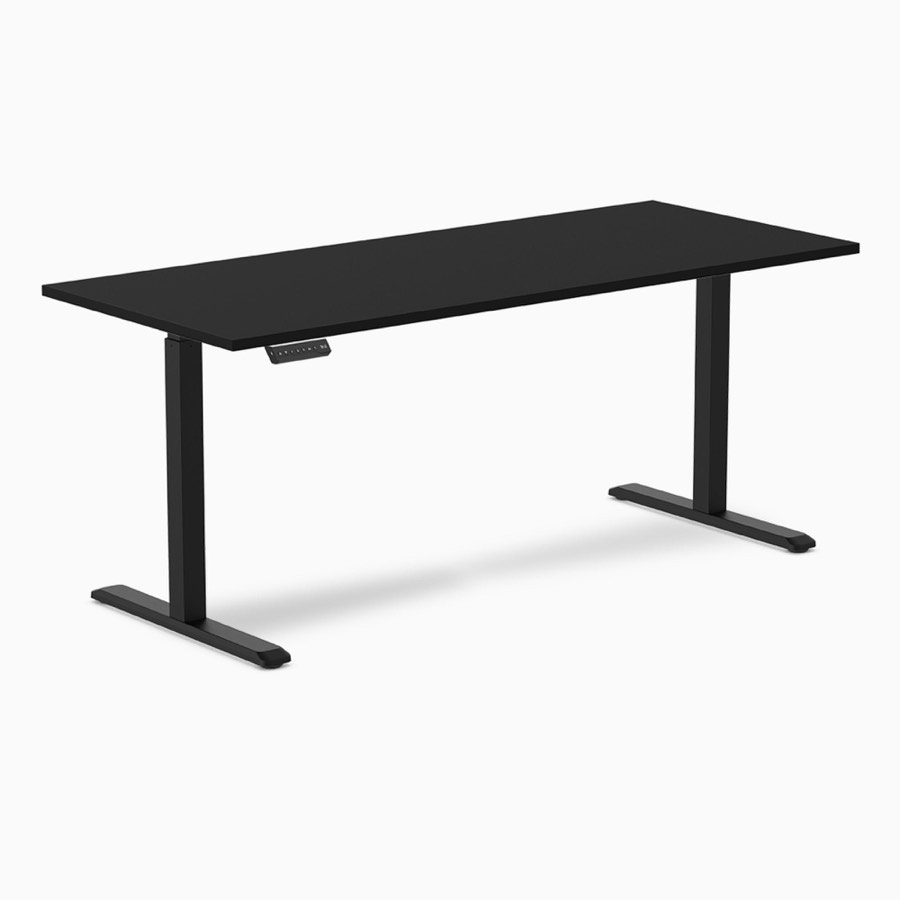 Desky Single Sit Stand Desk 180cm Black Desktop and Frame
