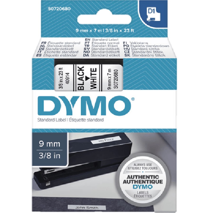 Dymo 40913 D1 Labelling Tape Label 9mmx7m Black on White