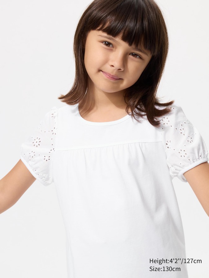Girls Puff Sleeve T-shirt Embroidery