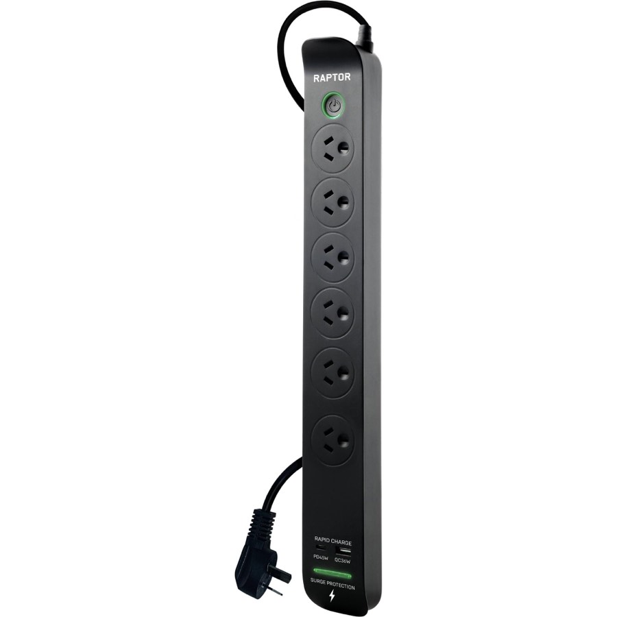 Jackson Raptor 6 Outlet Slimline 45w Pd Surge Protected Powerboard