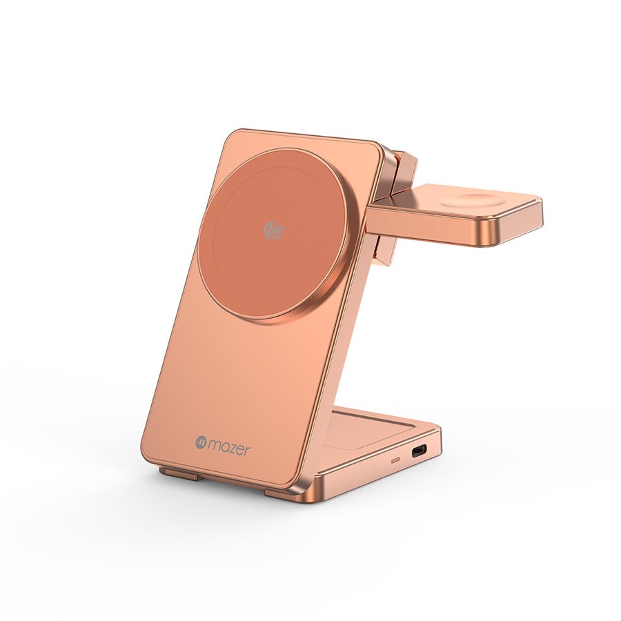 Mazer m-magfold07 qi2.2 25w Foldable 3-in-1 Wireless Charger Sunset Orange