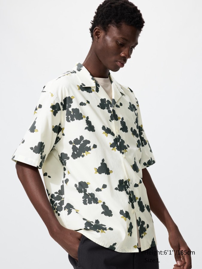 Open Collar Shirt Short Sleeve Printed