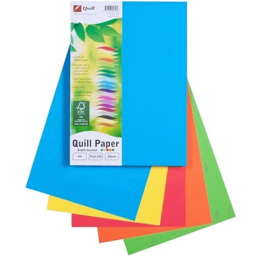 Quill Coloured A4 Copy Paper 80gsm Brights Assorted Pack 250